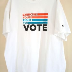 Fabletics Heavy Duty White T-shirt Size 1X - Exercise Your Right to VOTE